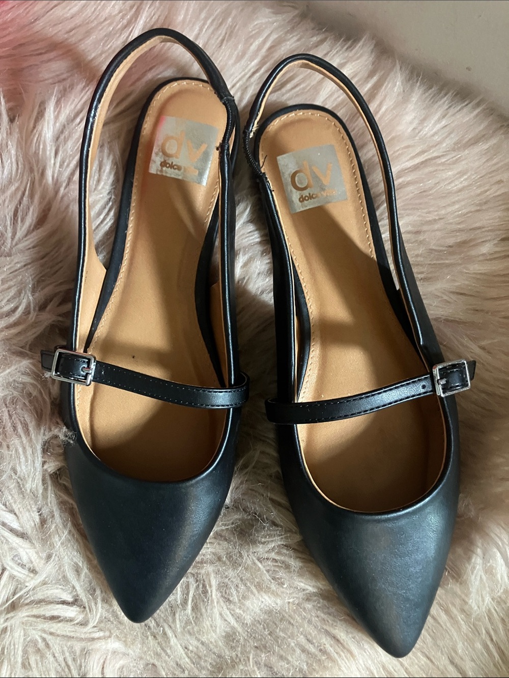 DV by Dolce Vita Black Pointed Slingback Flats with Strap